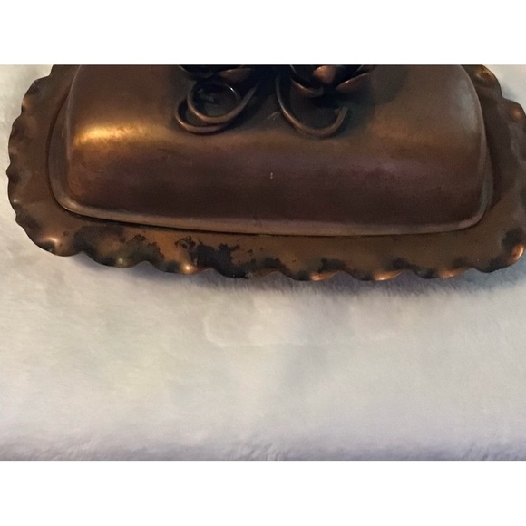 Gregorian Kitchen Vintage Copper Butter Dish With Floral Lid